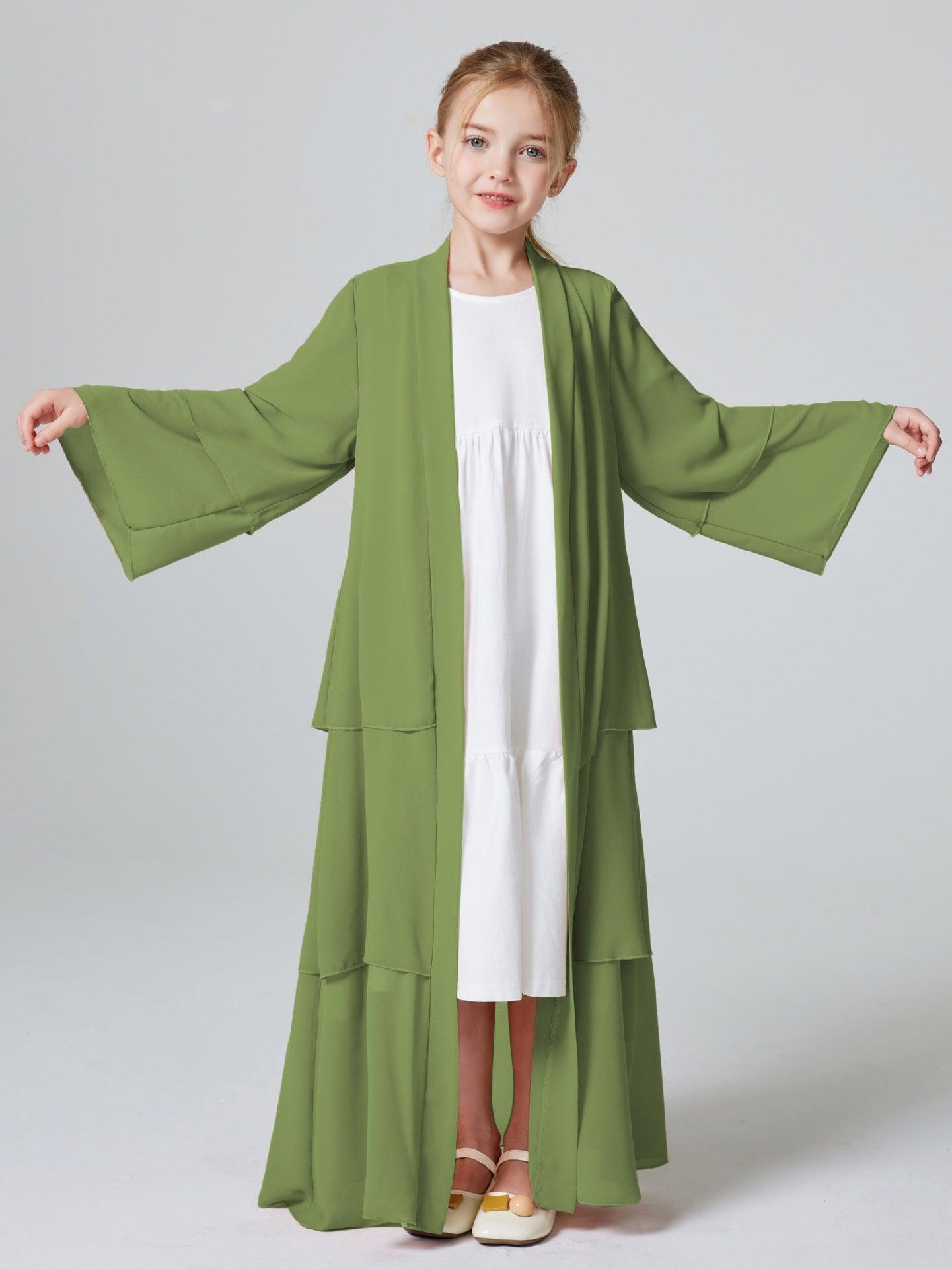 Girls Plain 3-Layered Chiffon Open Abaya Kid Abaya(MKG009)