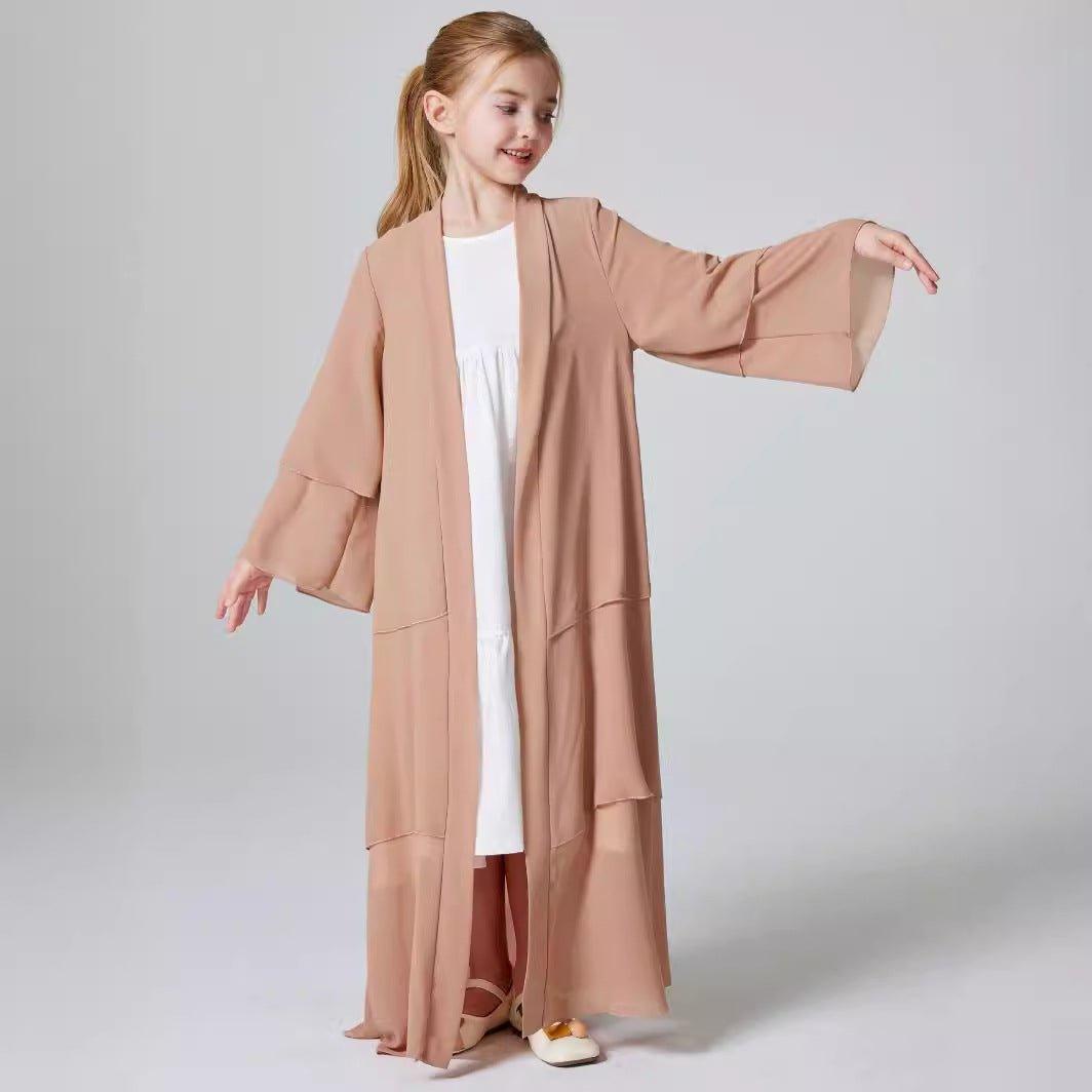 Girls Plain 3-Layered Chiffon Open Abaya Kid Abaya(MKG009)
