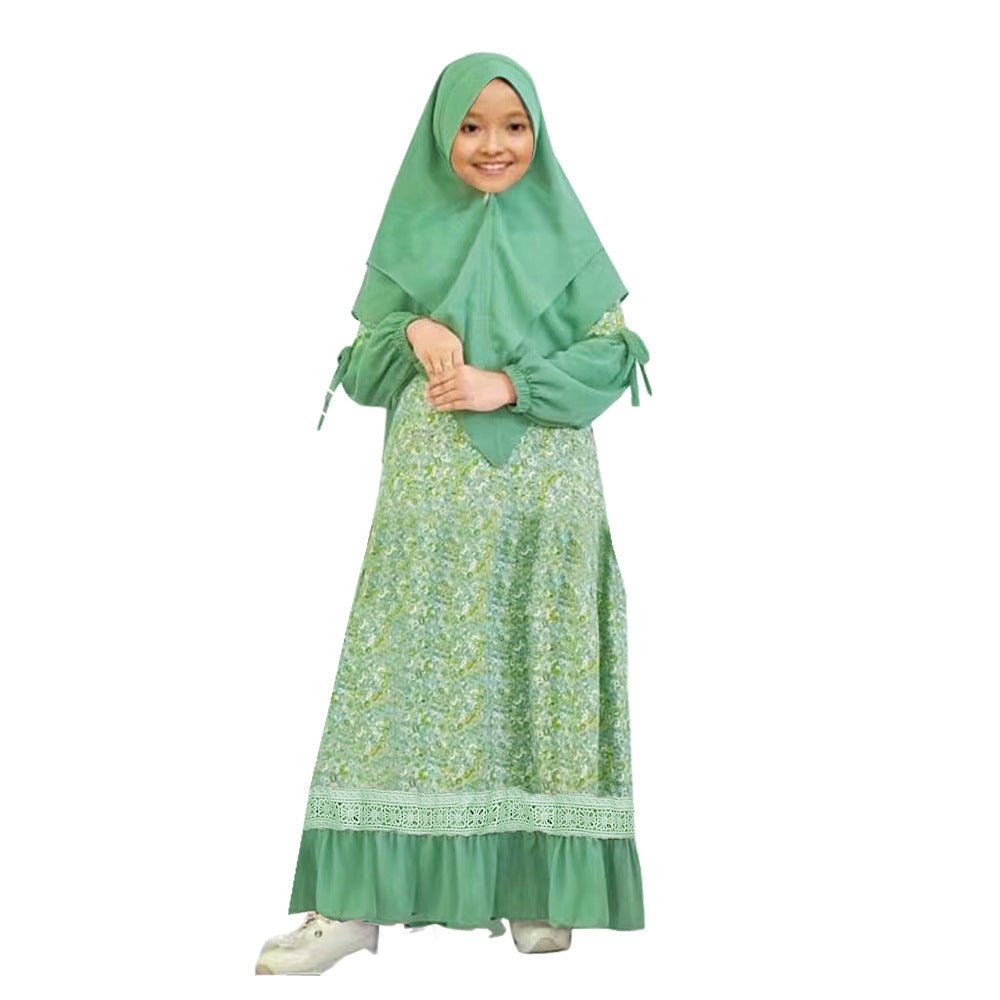 Girls Patchwork Floral Kid Abaya 2-Piece Set(MKG012)