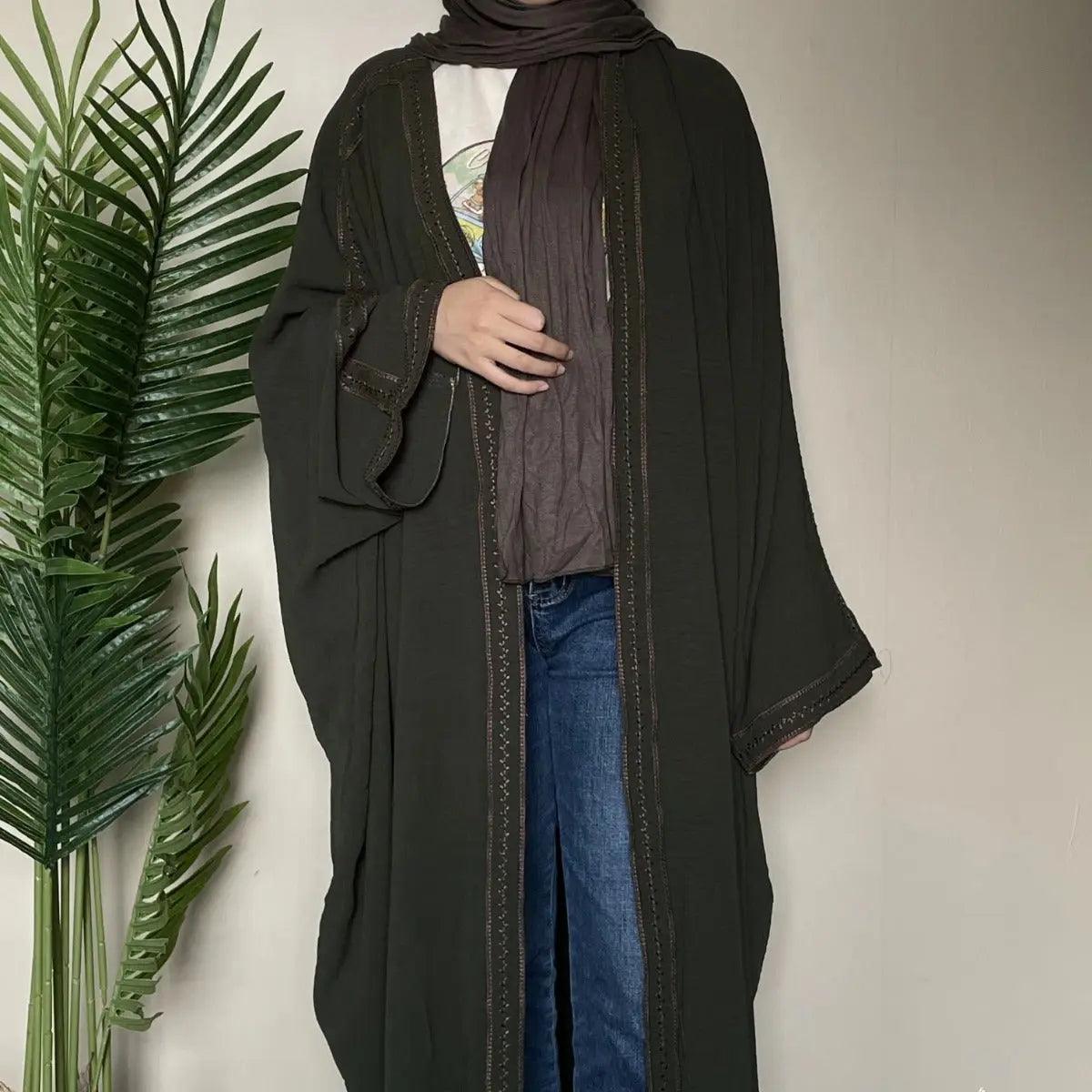Batwing Sleeve Embroidered Open Abaya (MOA015)