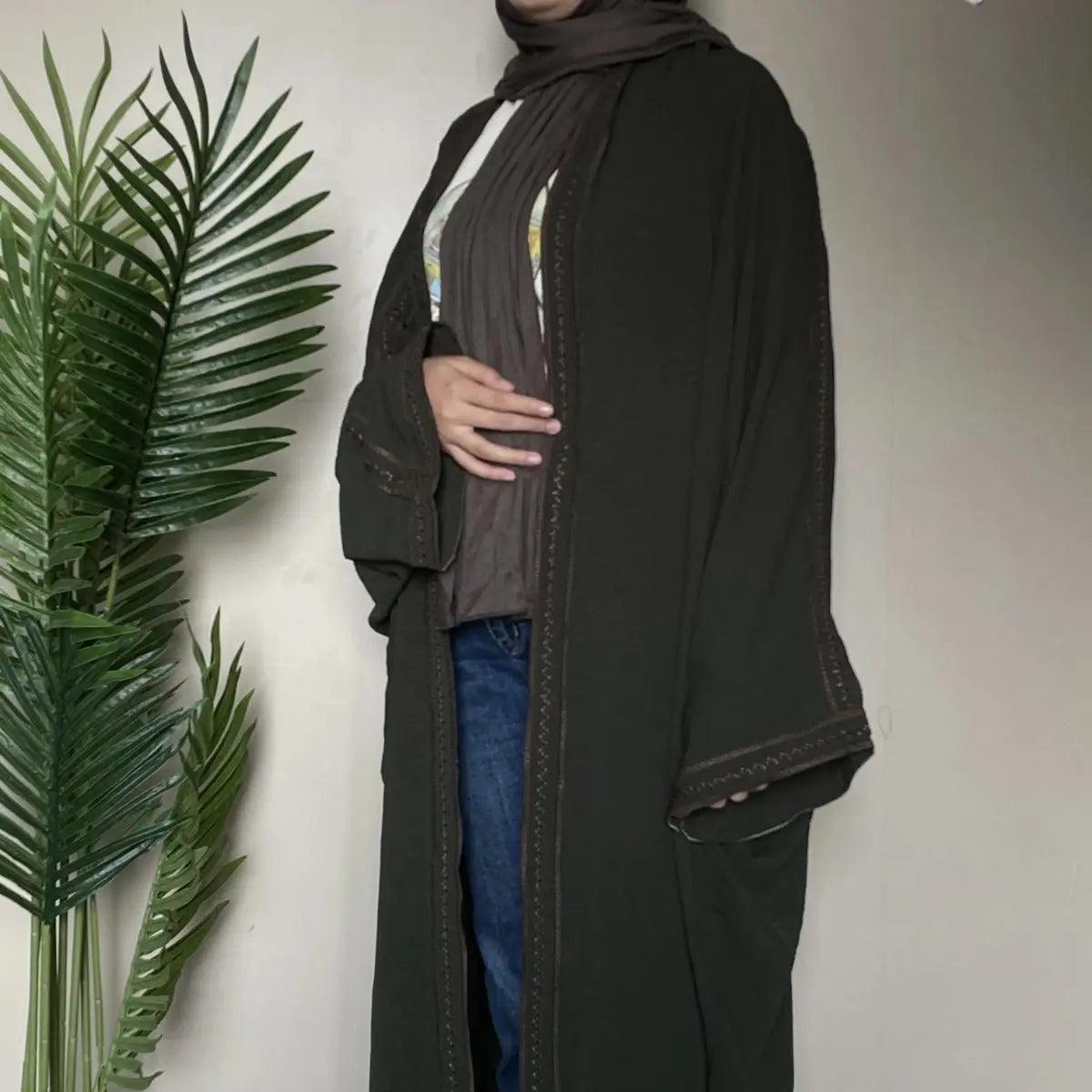 Batwing Sleeve Embroidered Open Abaya (MOA015)