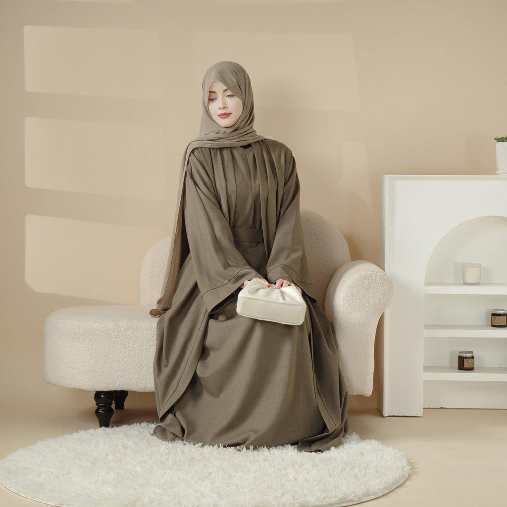 Plain Linen Abaya 3-Piece Set (MOA016)