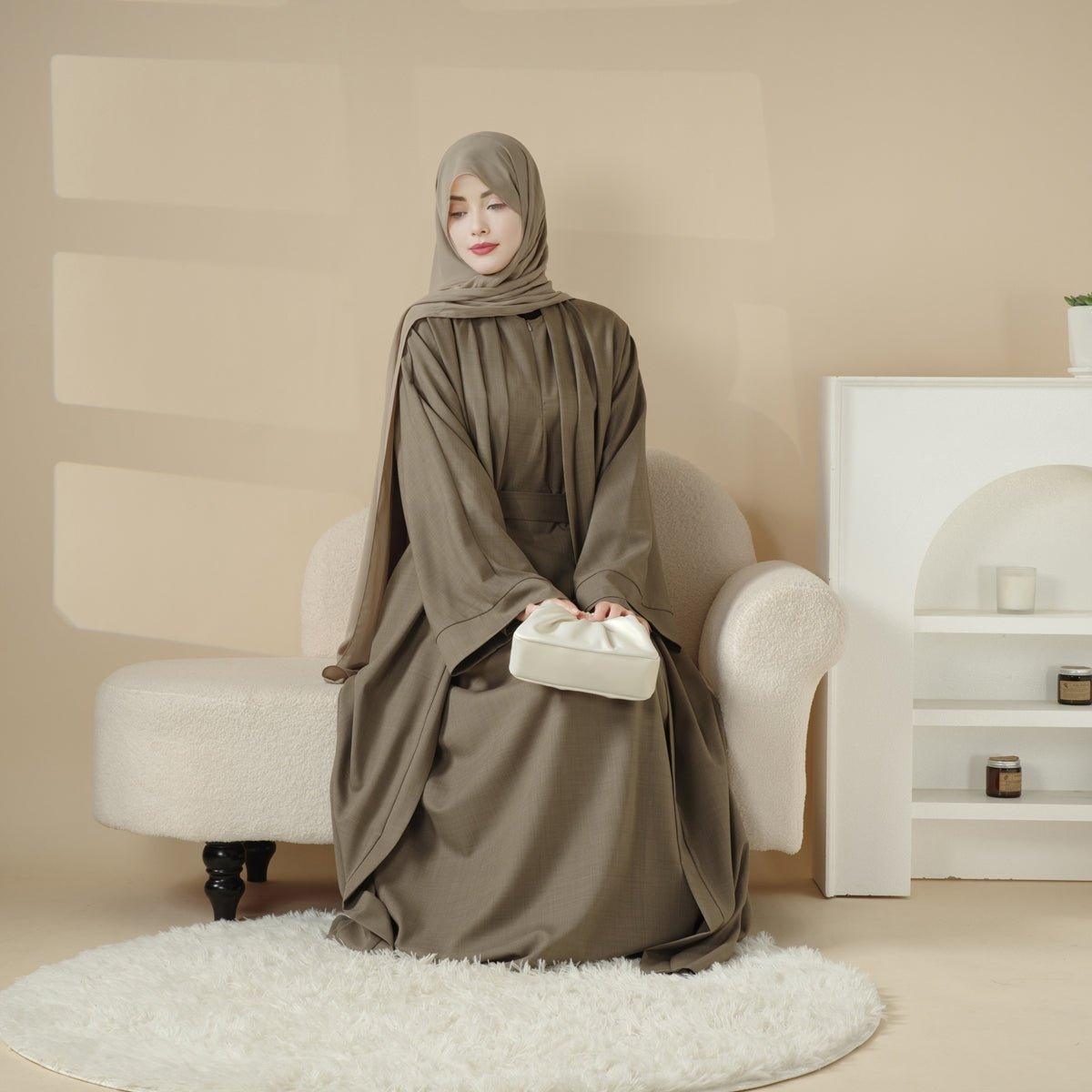 Plain Linen Abaya 3-Piece Set (MOA016)