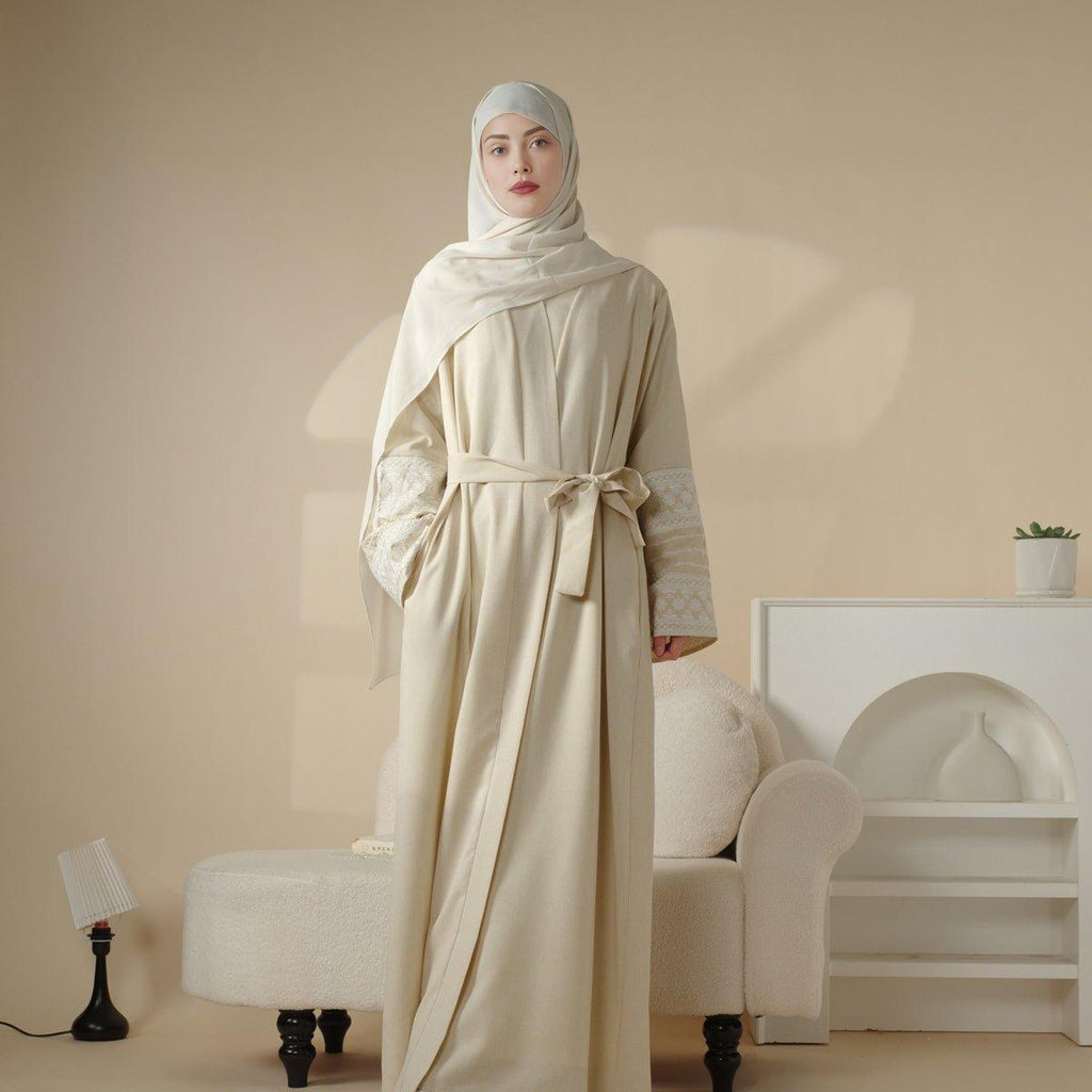 Cotton Embroidery Cardigan Open Abaya (MOA035)