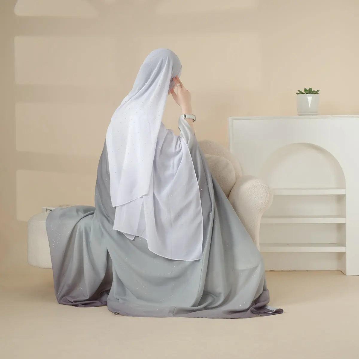 Glitter Gradient Polyester Abaya Set 4-Piece (MOA036)