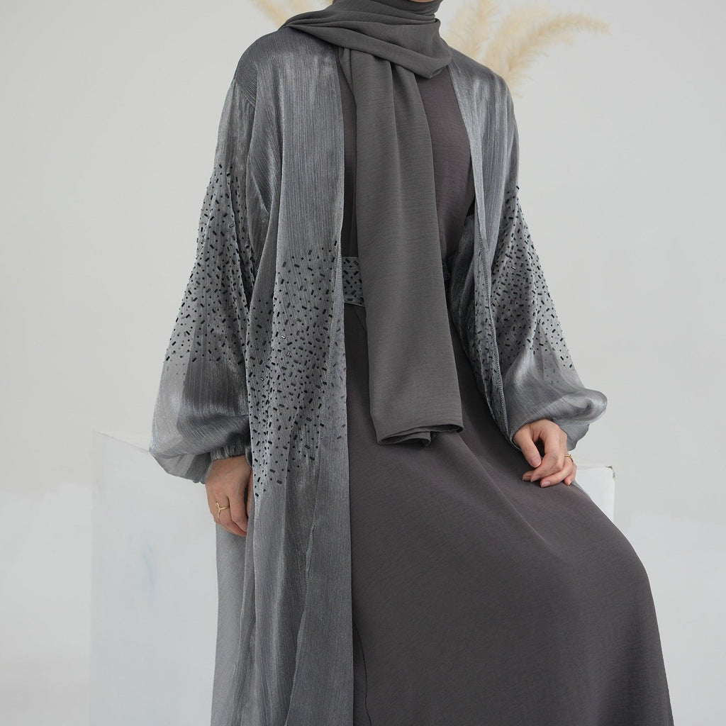 Wave Bubble Sleeve Abaya 4-Piece Set (MOA057)