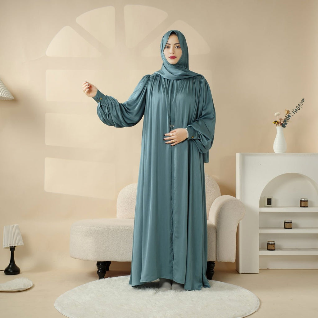 Lantern Sleeve Abaya, 4-Piece Set Large Pleated Sleeves Abaya (MOA084)