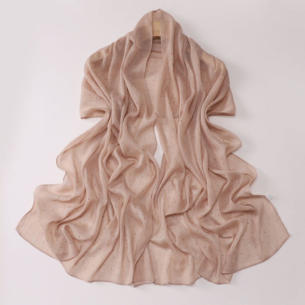 Modest Elegance Silver Crinkle Drape Hijab with Rhinestones (MH155)