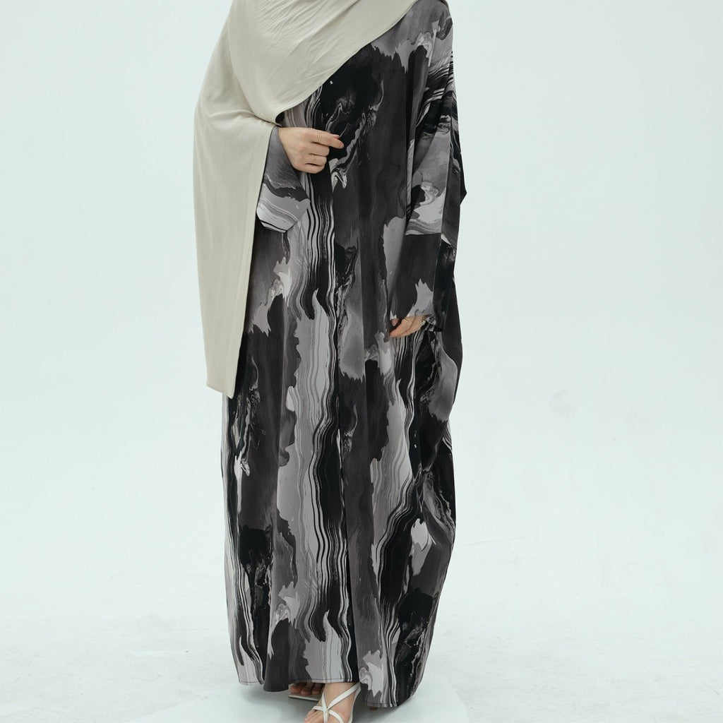 Modest Islamic Fashion Artistic Floral Geometric Designs Elegant Printed Cardigan Abaya (MOA154)