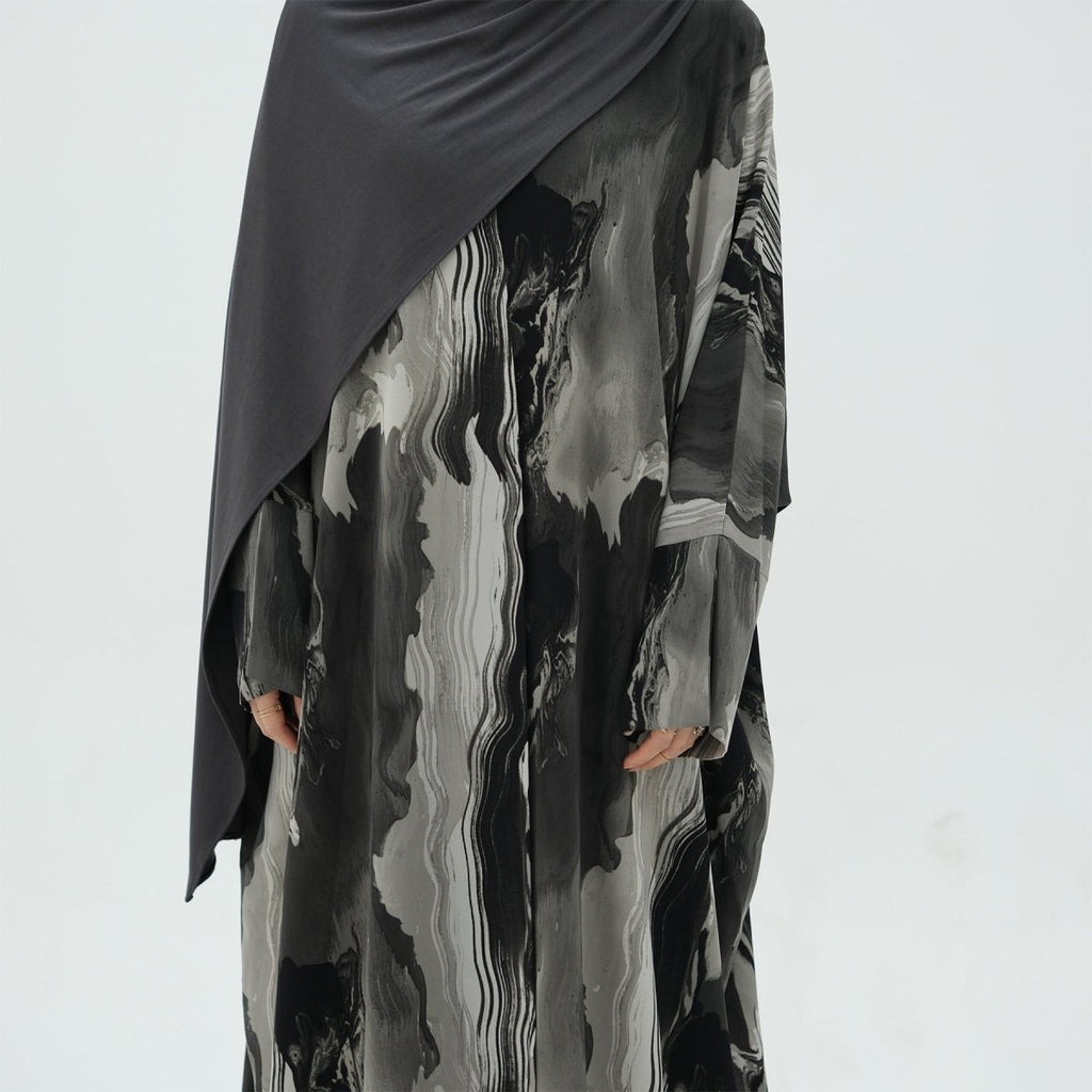 Modest Islamic Fashion Artistic Floral Geometric Designs Elegant Printed Cardigan Abaya (MOA154)