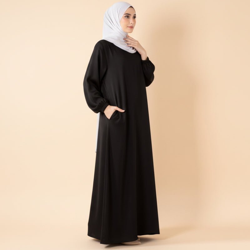 Modest Luxury Premium Satin Abaya | Umbrella Cut A-Line Abaya with Pockets (MA311)