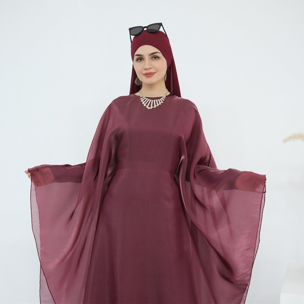 Modest Luxury Solid Color Robe Dress Set | Elegant Bell Sleeve Abaya (MA246)