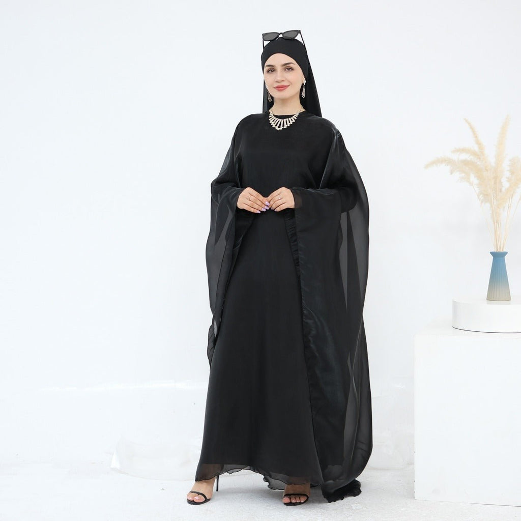 Modest Luxury Solid Color Robe Dress Set | Elegant Bell Sleeve Abaya (MA246)