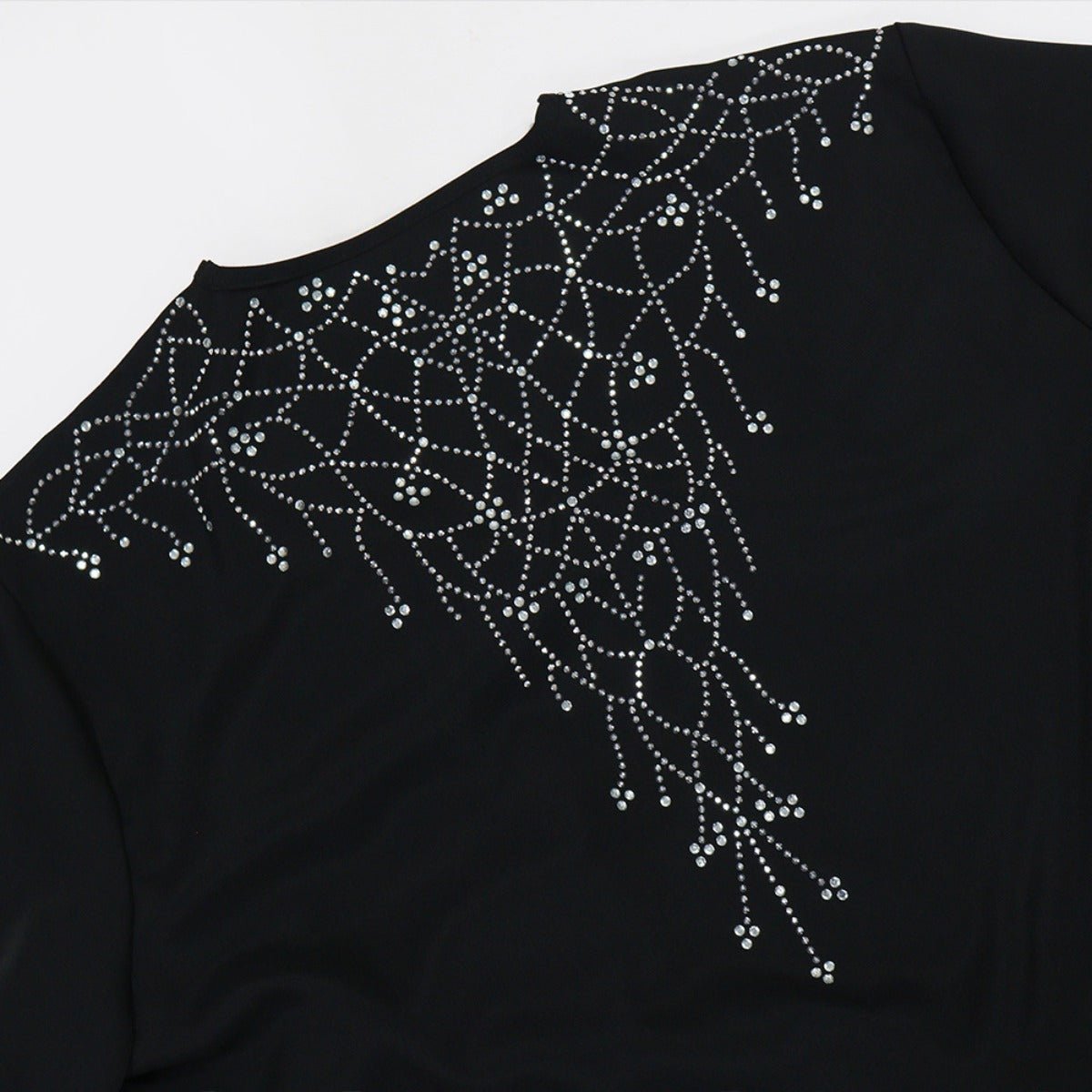 Modest Muslim Loose Fit Black Diamond Embellished V-Neck Abaya Dress(MOA208)