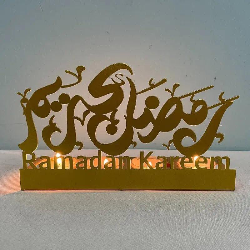 MR042 EID MUBARAK Castle Iron Candlestick Moon Star Light