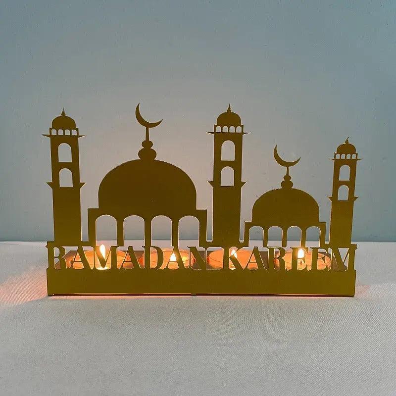 MR042 EID MUBARAK Castle Iron Candlestick Moon Star Light