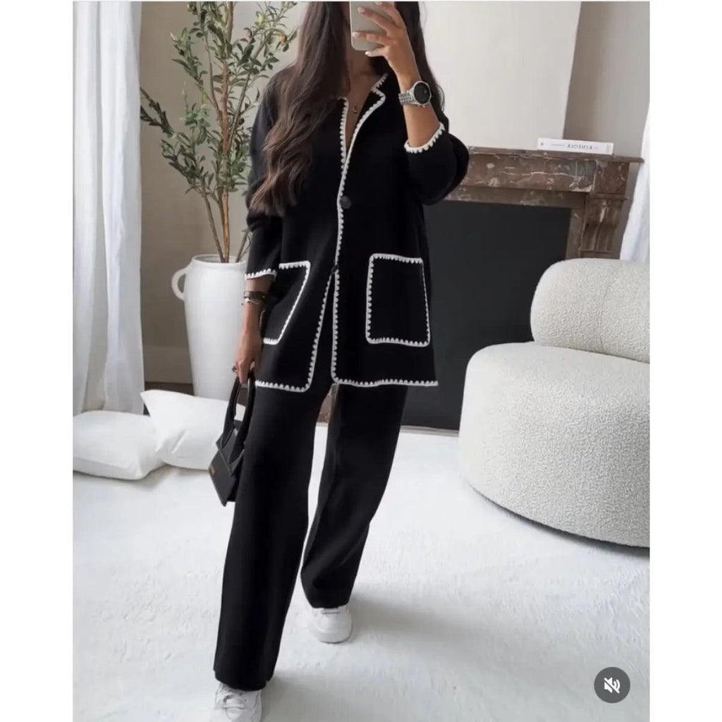 MS004  Fall Chunky Knit Cardigan Sweaters Casual Open Front Set