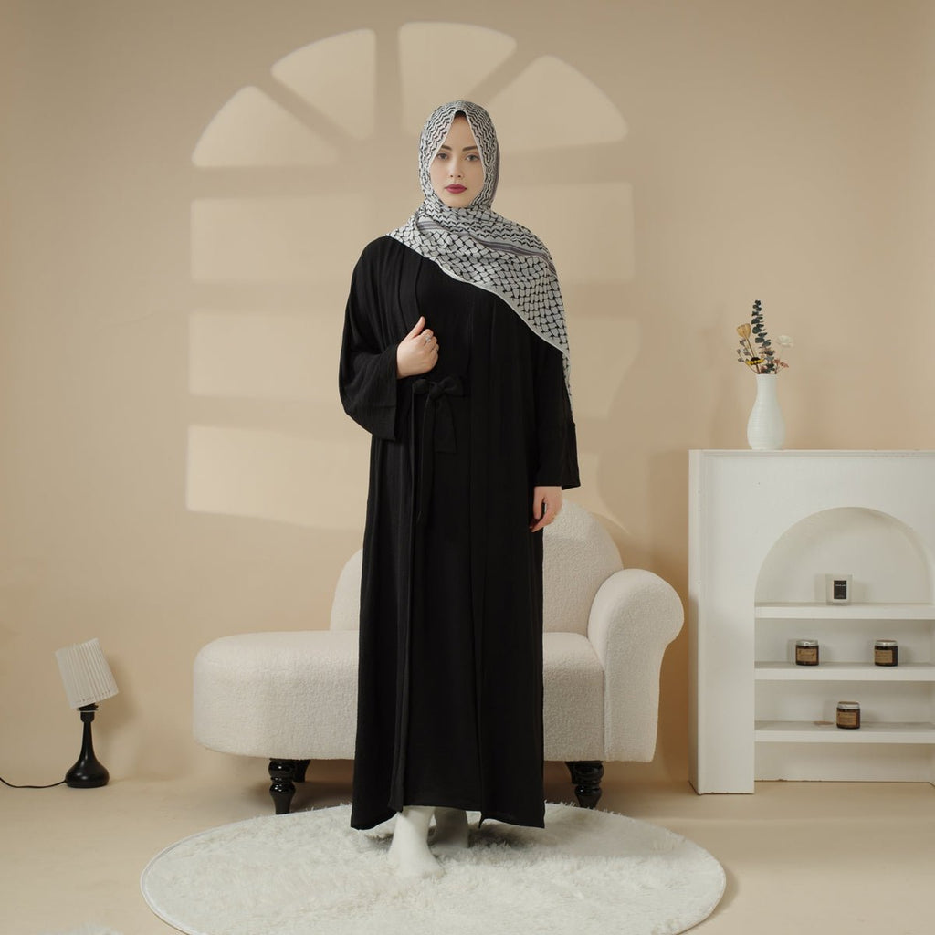 Open Crepe Abaya With Inner Dress & Matching Belt (MOA087)