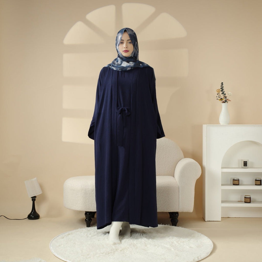 Open Crepe Abaya With Inner Dress & Matching Belt (MOA087)