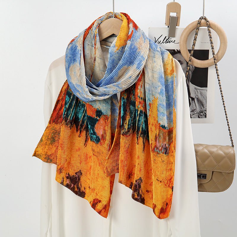 Oil Painting Style Dopamine Satin Crinkle Hijab (MH097)