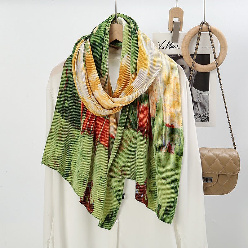 Oil Painting Style Dopamine Satin Crinkle Hijab (MH097)