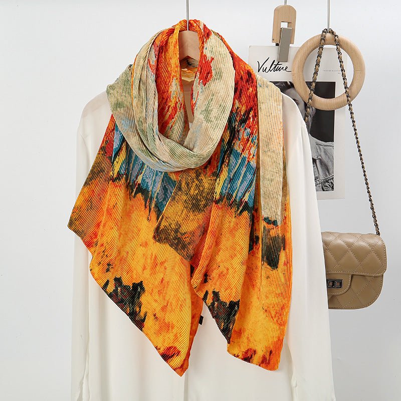 Oil Painting Style Dopamine Satin Crinkle Hijab (MH097)