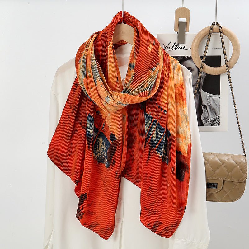 Oil Painting Style Dopamine Satin Crinkle Hijab (MH097)