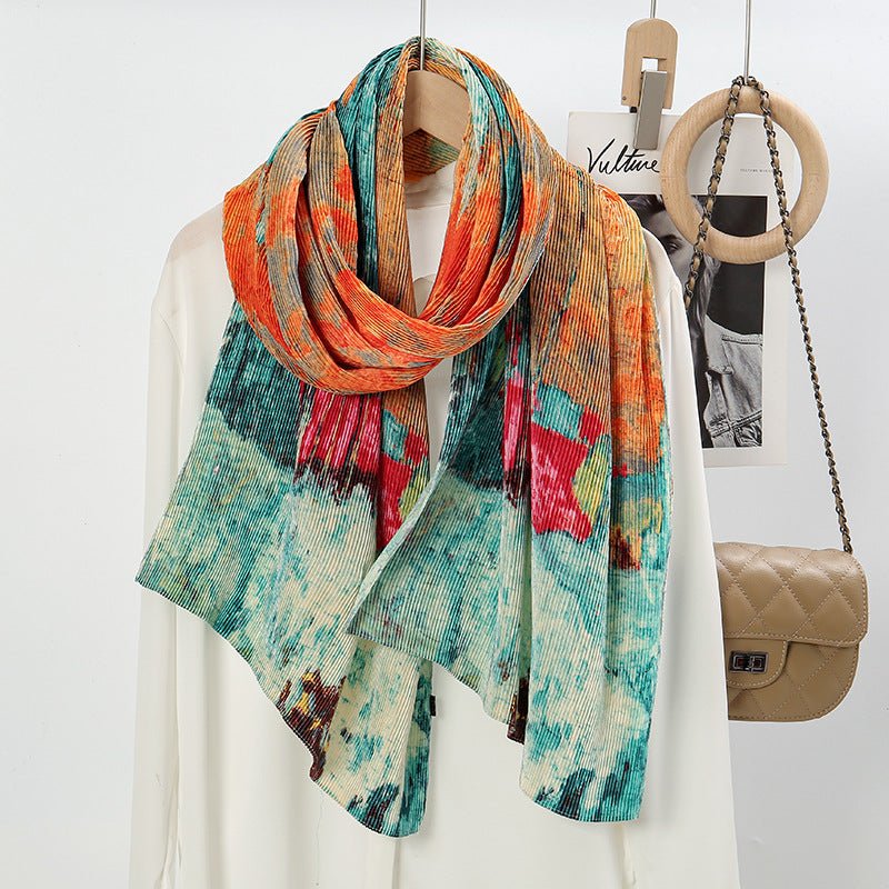 Oil Painting Style Dopamine Satin Crinkle Hijab (MH097)