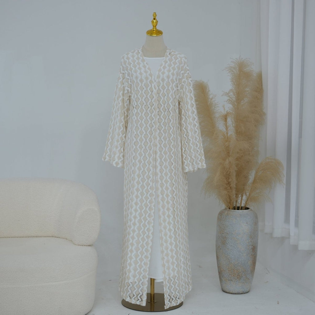 Openwork Lace Knit Open Abaya(MOA327)