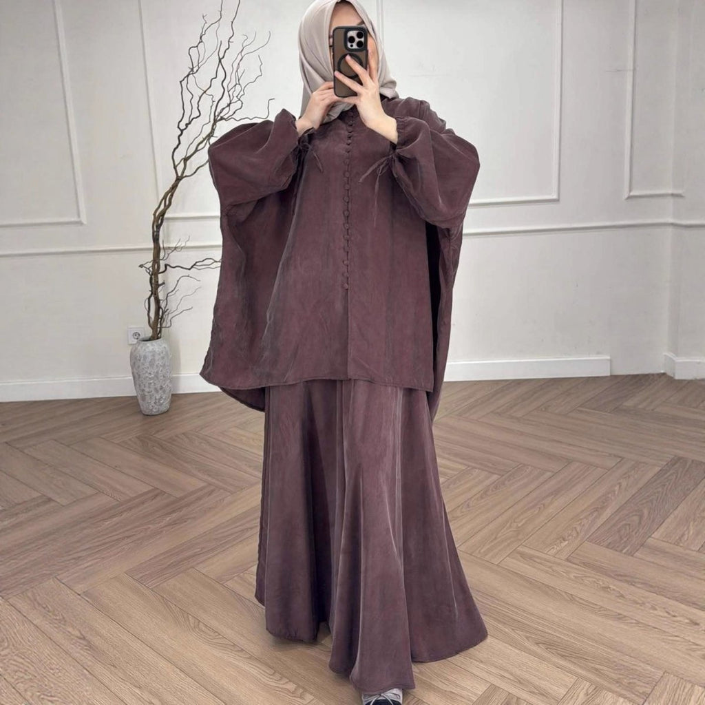 Oversized Batwing Tunic & Maxi Skirt Set (MS376)
