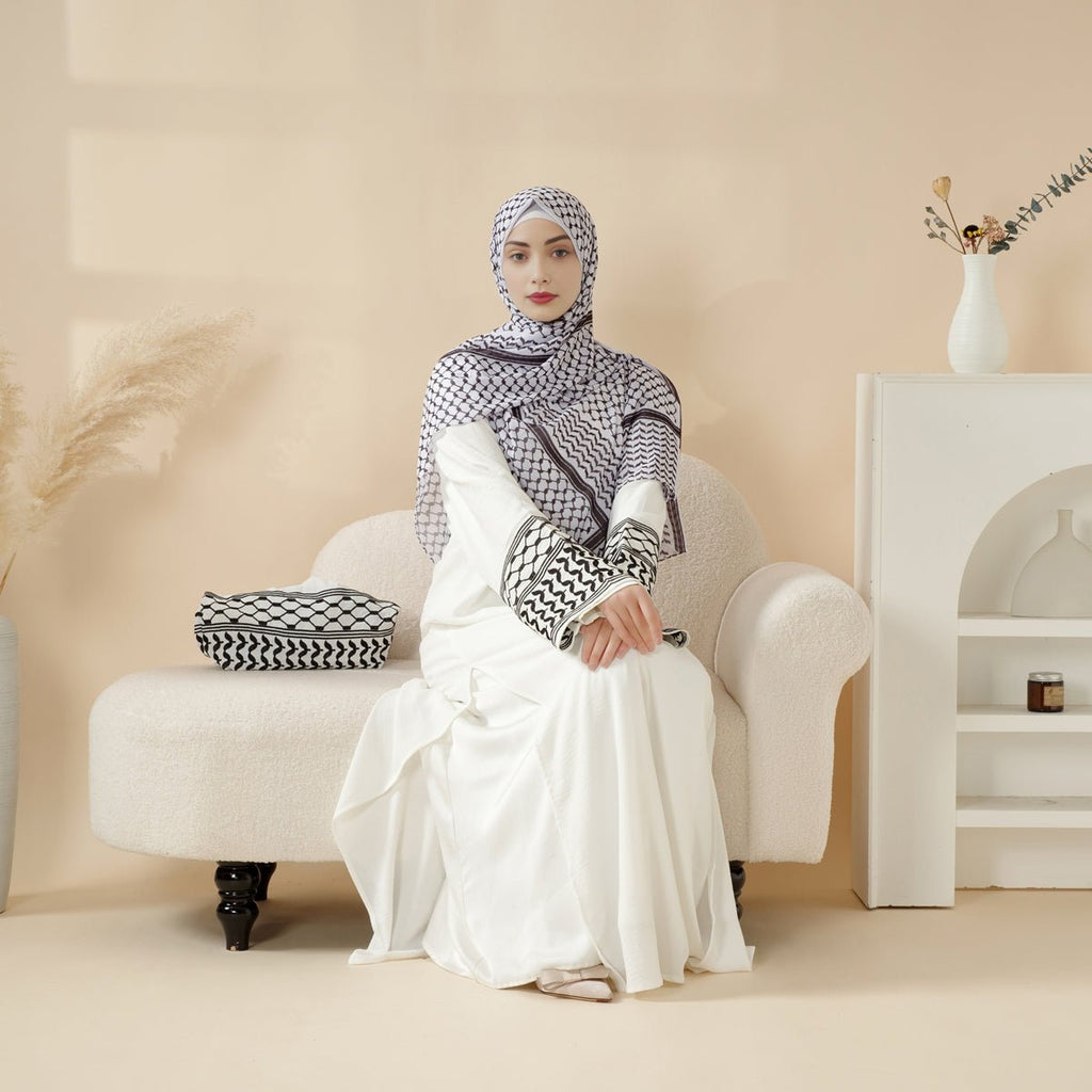 Palestinian Keffiyeh-Inspired Abaya with Matching Crossbody Bag Keffiyeh Abaya (MA131)