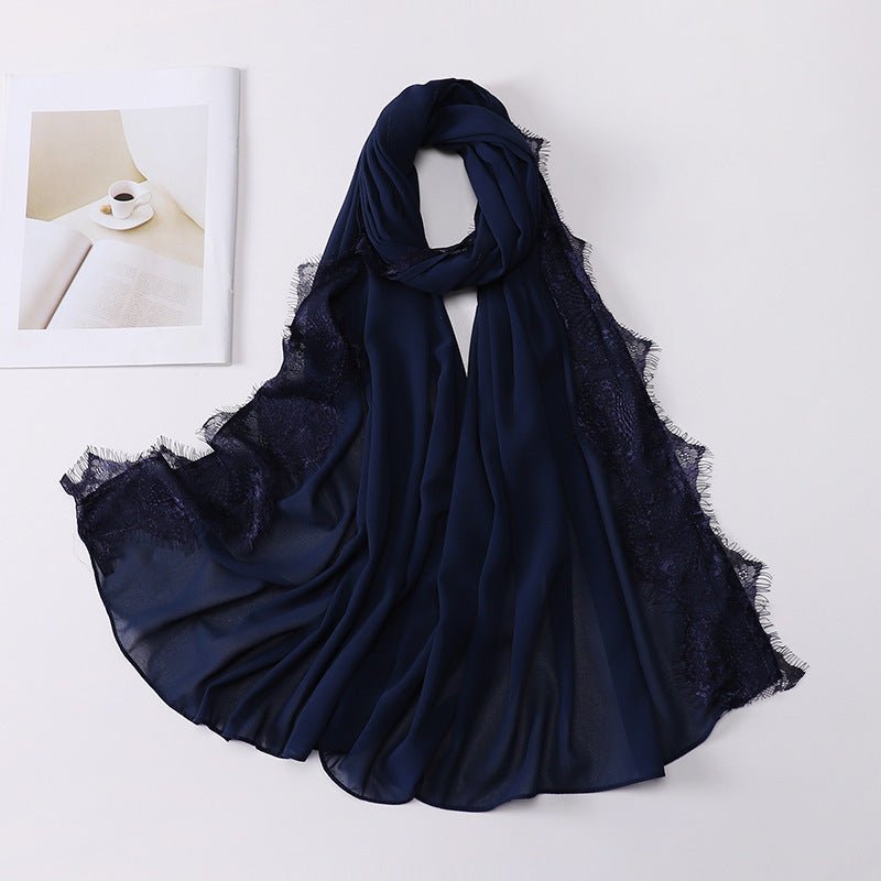 Pearl Chiffon Hijab with Lace Trim (MH218)