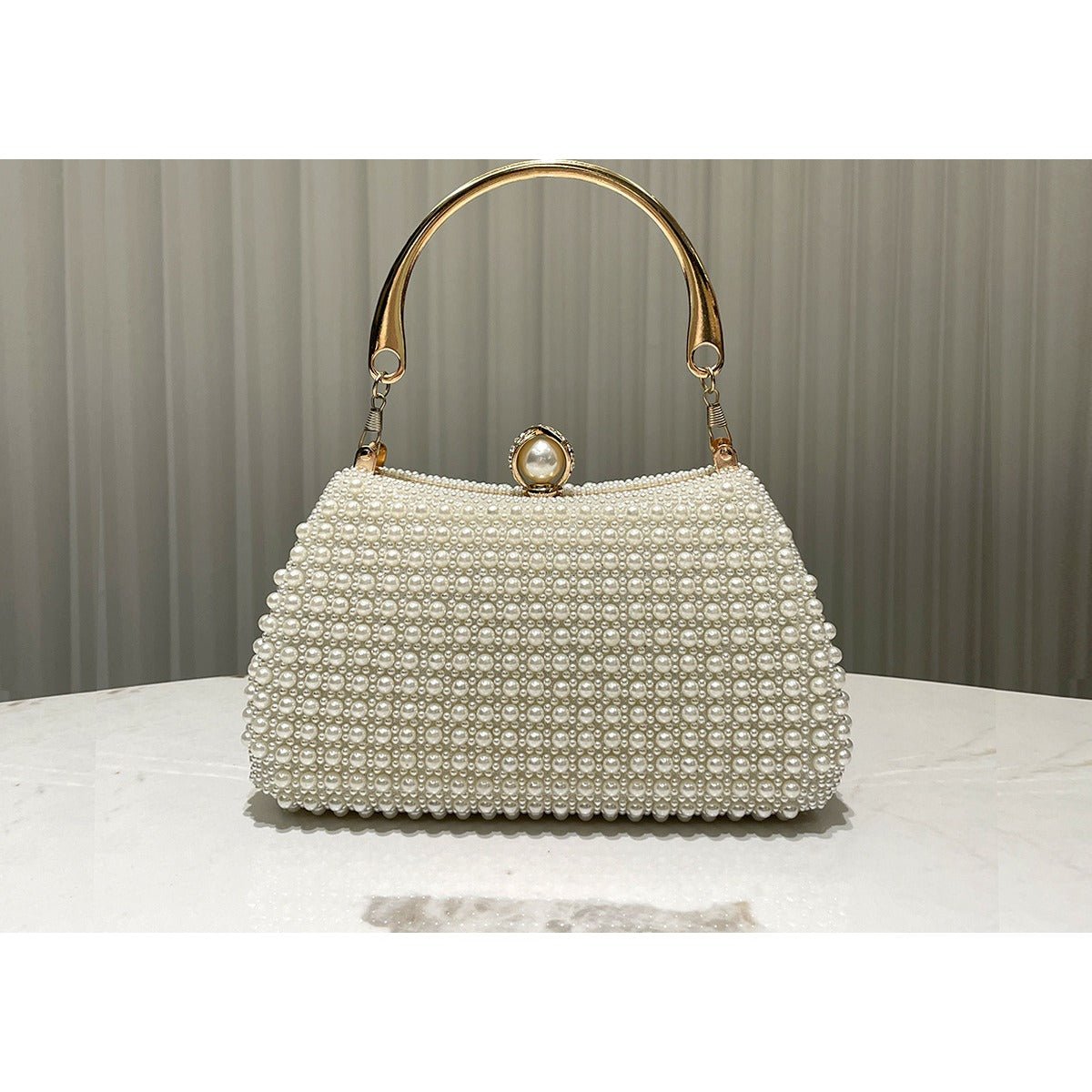 Pearl-Embellished Vintage-Inspired Beaded Box Bag Evening Clutch with Gold Accents (MAC248)