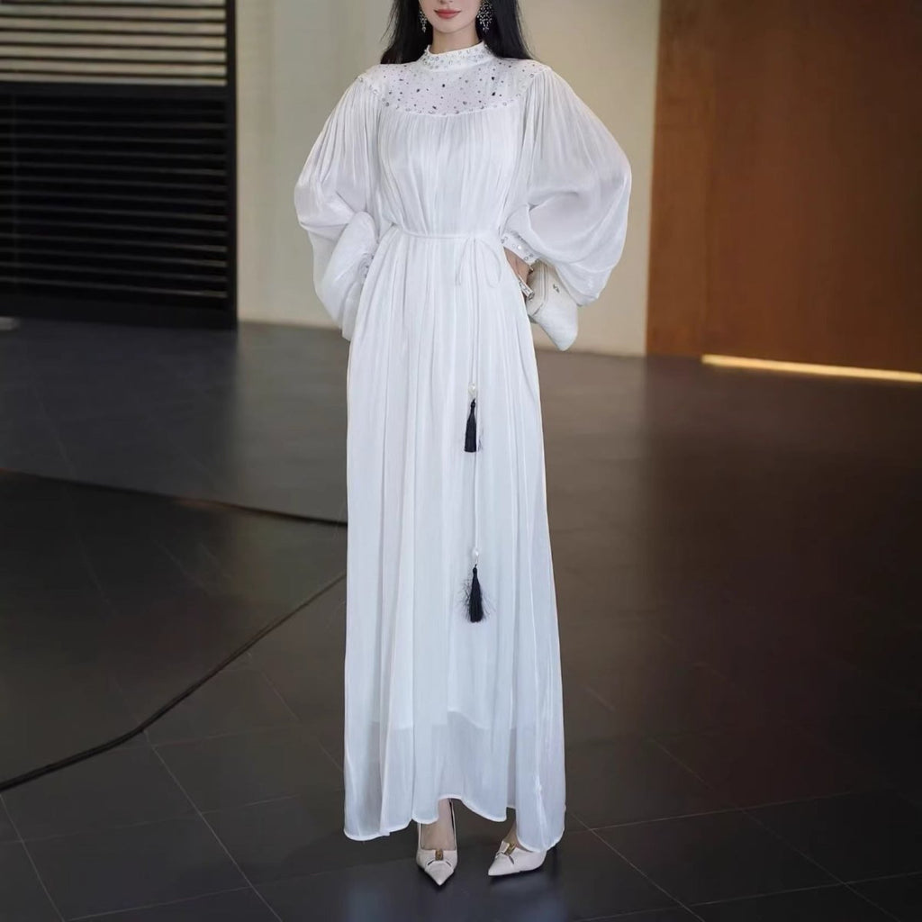 Pearl Embellished Yoke Maxi Dress(MS385)