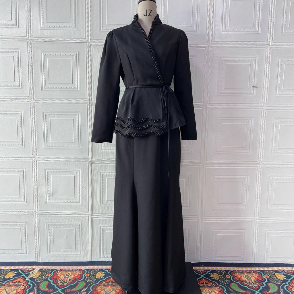 Pearl-Trimmed Blazer & Skirt Set(MS249)