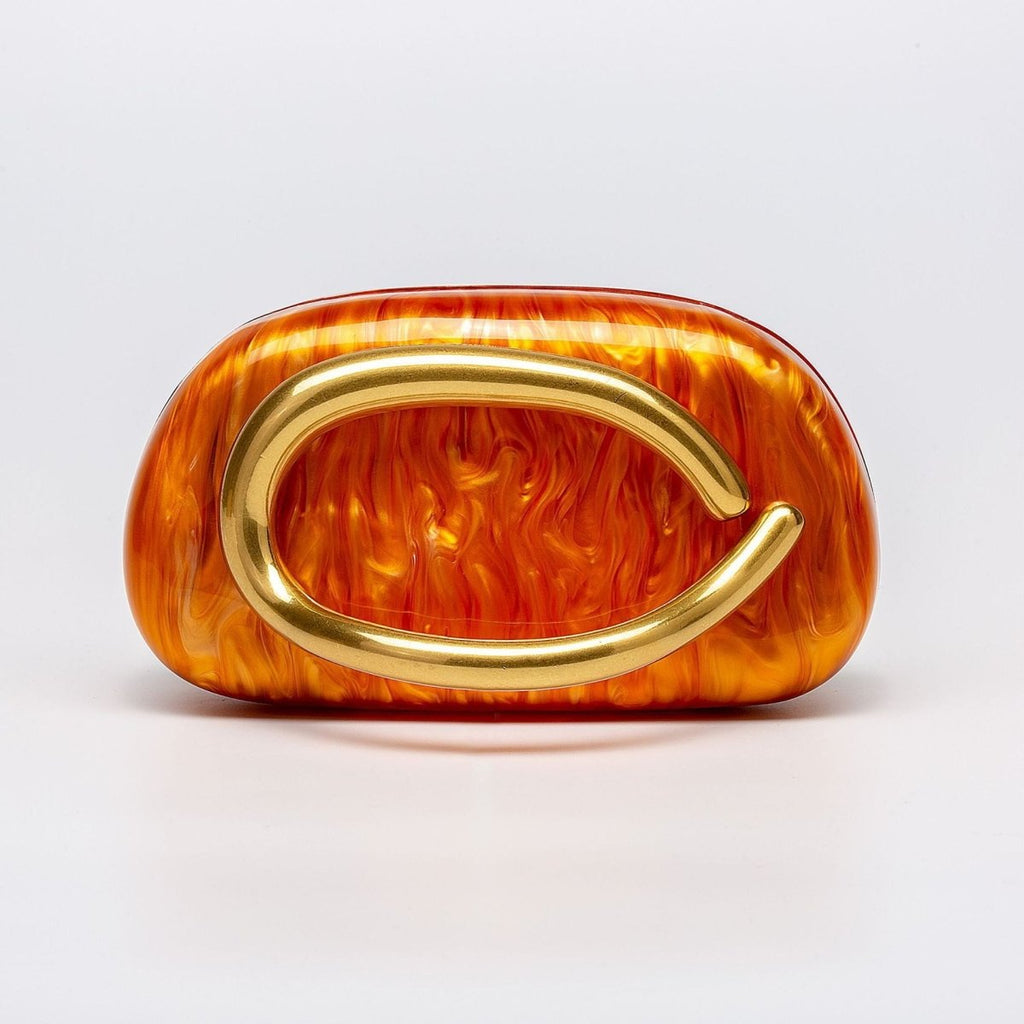 Pearlized Acrylic Gold-Tone Ring Handle Evening Bag - Wedding Banquet Shoulder Messenger Purse (MAC250)