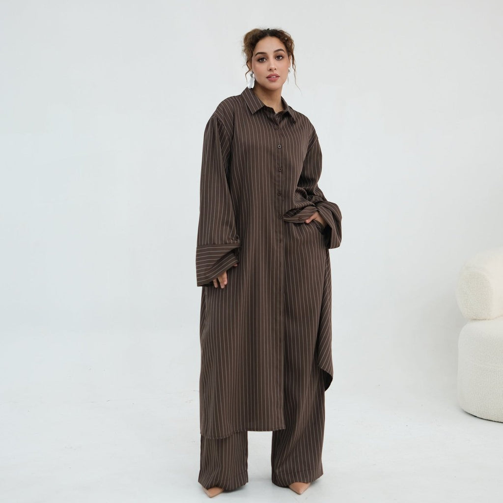 Pinstripe Oversized Shirt & Wide-Leg Trouser Set(MS452)