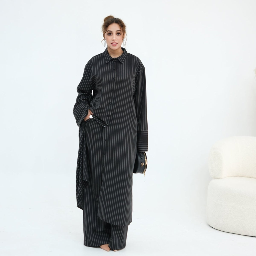 Pinstripe Oversized Shirt & Wide-Leg Trouser Set(MS452)