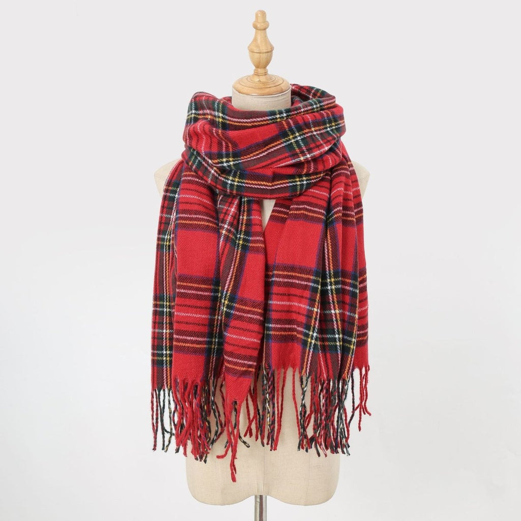 Plaid Fringe Scarf Faux Wool Warm Winter Fashion Accessory (MAC332)