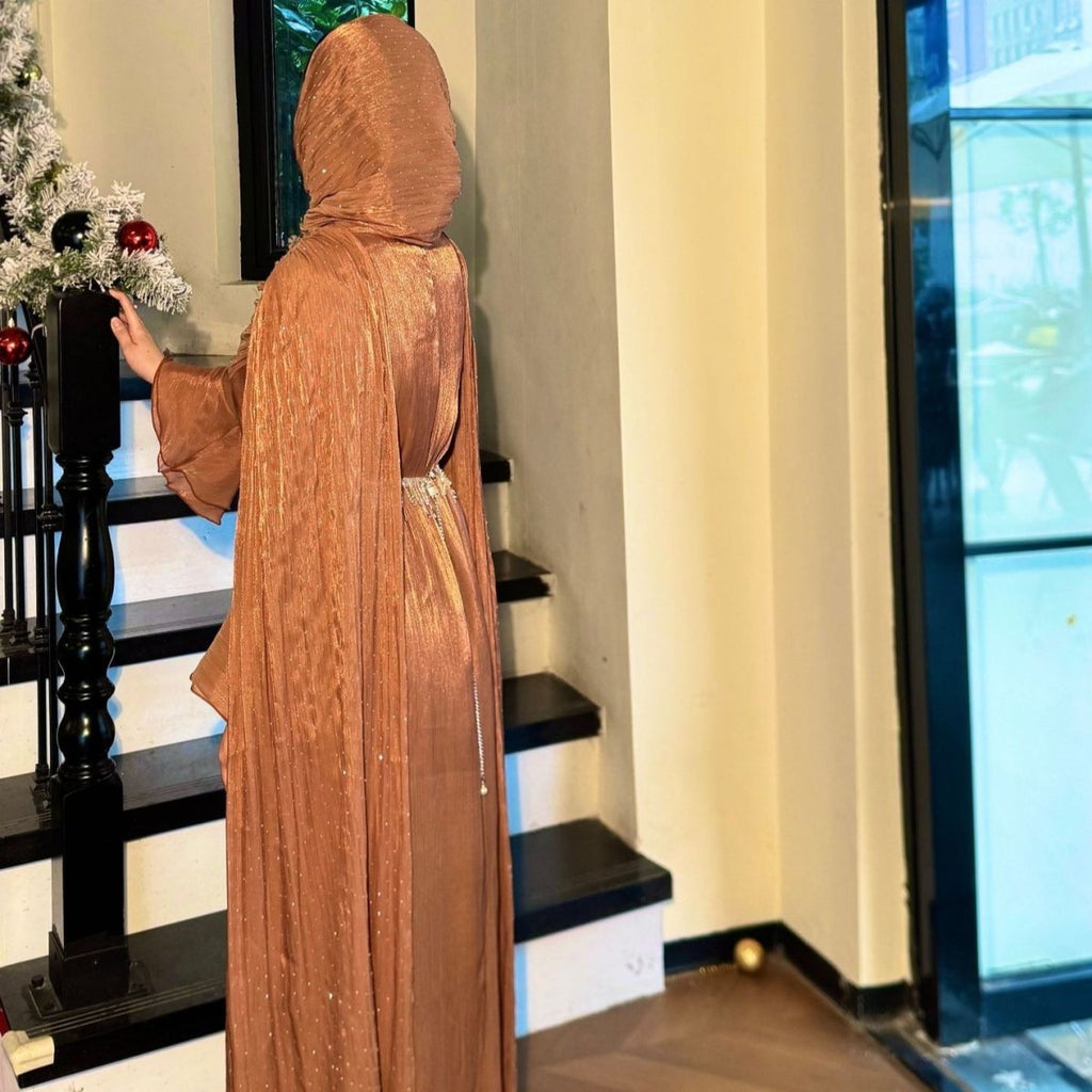 Pleated Cape Sleeve Abaya Maxi Dress(MA430)