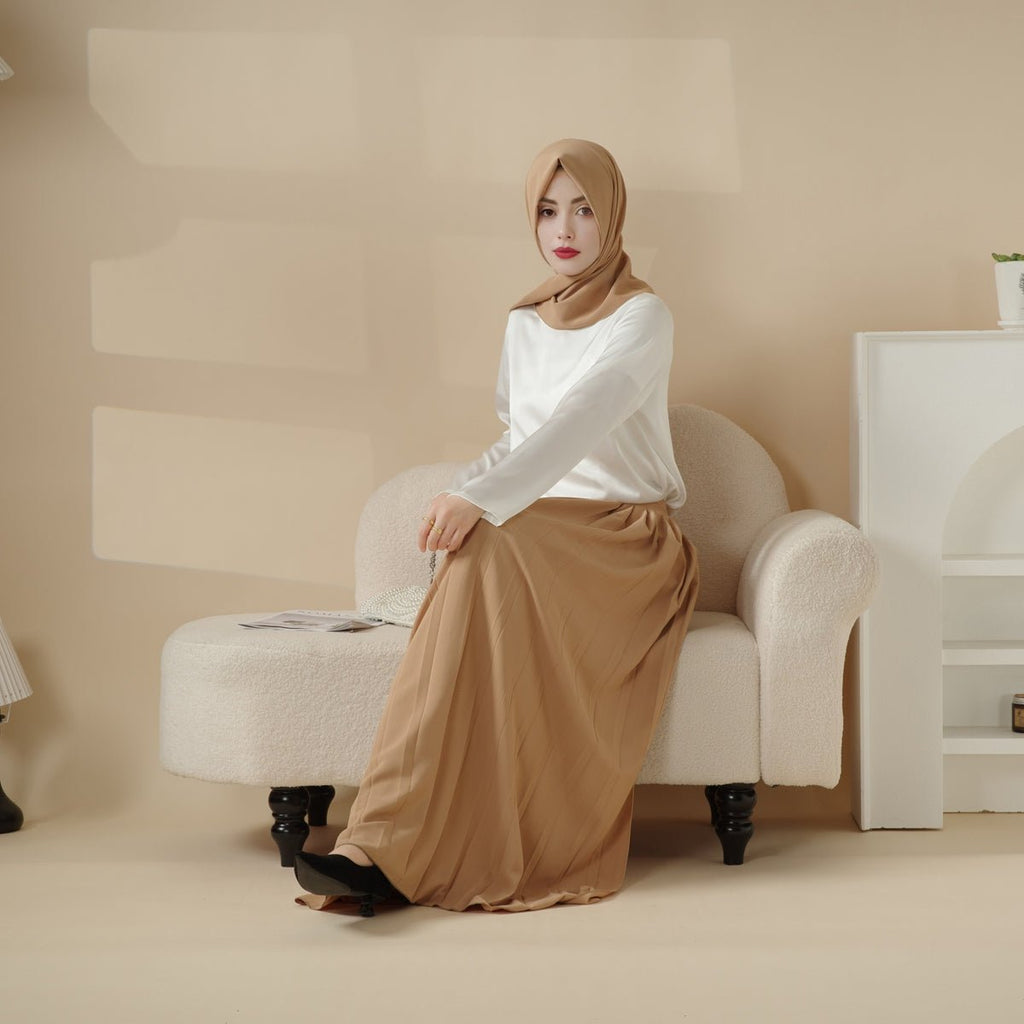 Pleated Overskirt, Wide-Cut Pants & Matching Hijab Set (MS025)