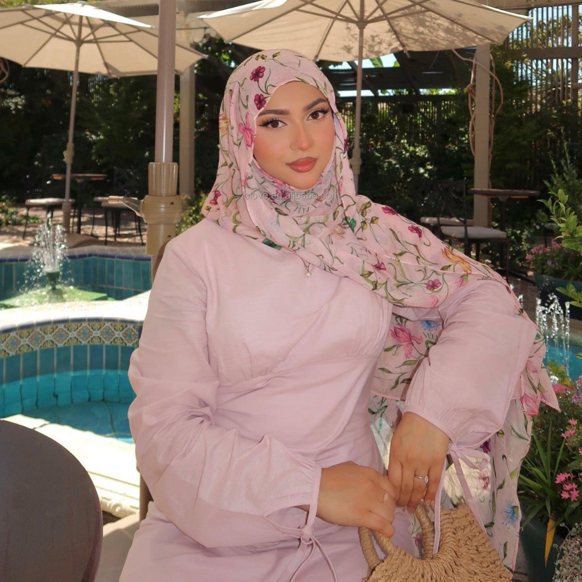 Poly-Cotton Floral Print Hijab Scarf(MH233)