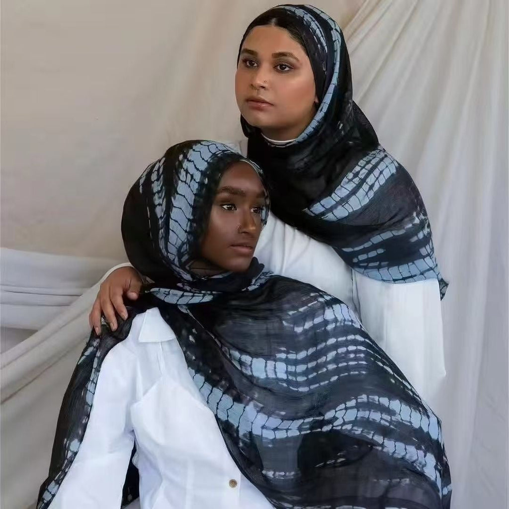 Premium Cotton Blend Ink Print Hijab | 180x80cm Artistic Long Scarf(MH149)