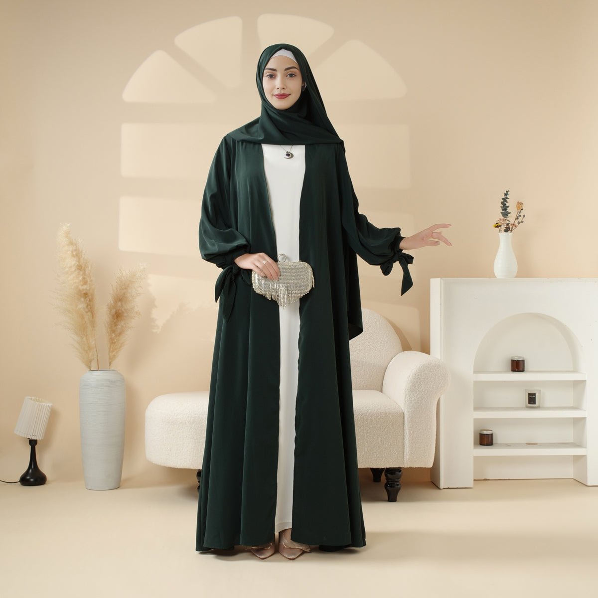 Premium Ribbon Sleeve Abaya: An Elegant Four-piece Abaya Set (MOA105)