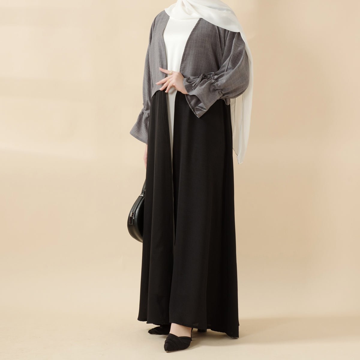 Princess Style Open Abaya | 2-Tone Contrast Ruffle Sleeves Abaya (MOA126)