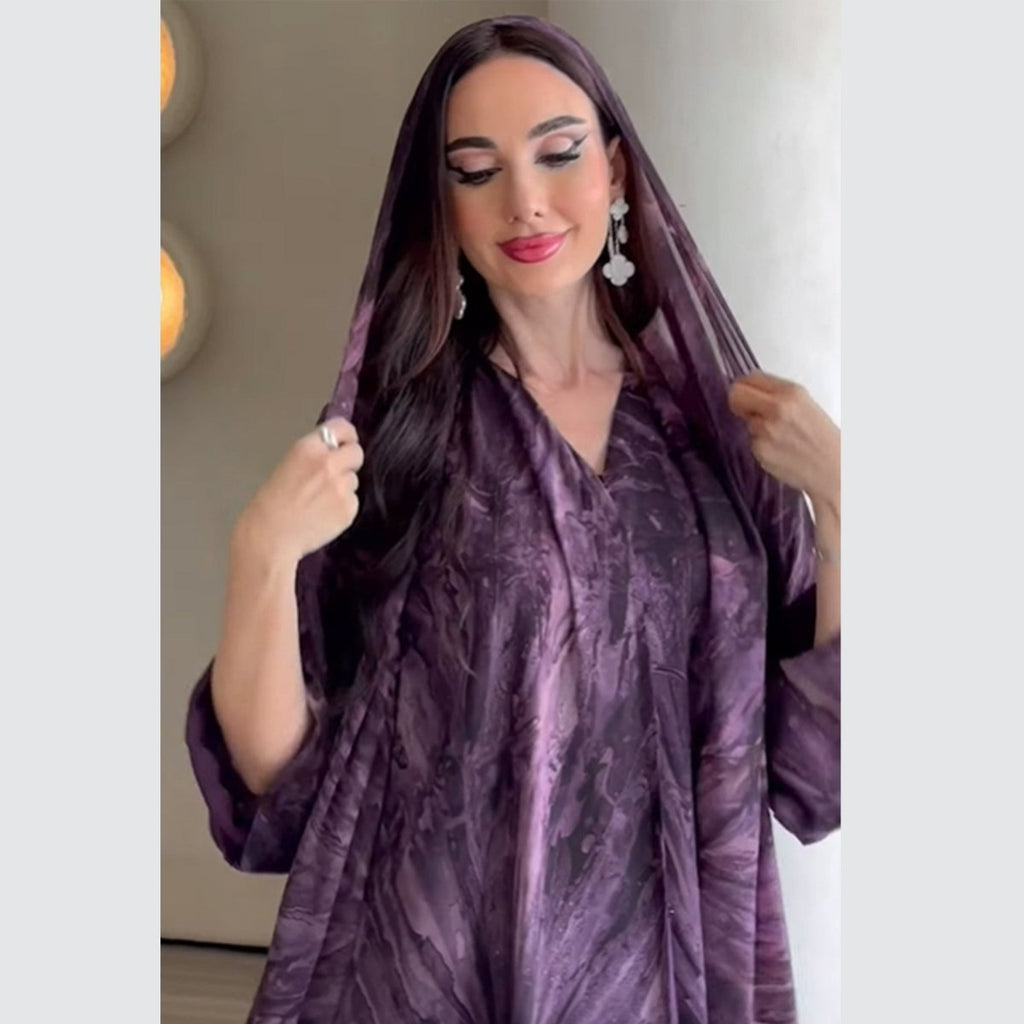 Printed Cardigan Abaya Collection | Modest Luxury Loungewear Feather-Print Robes (MOA194)