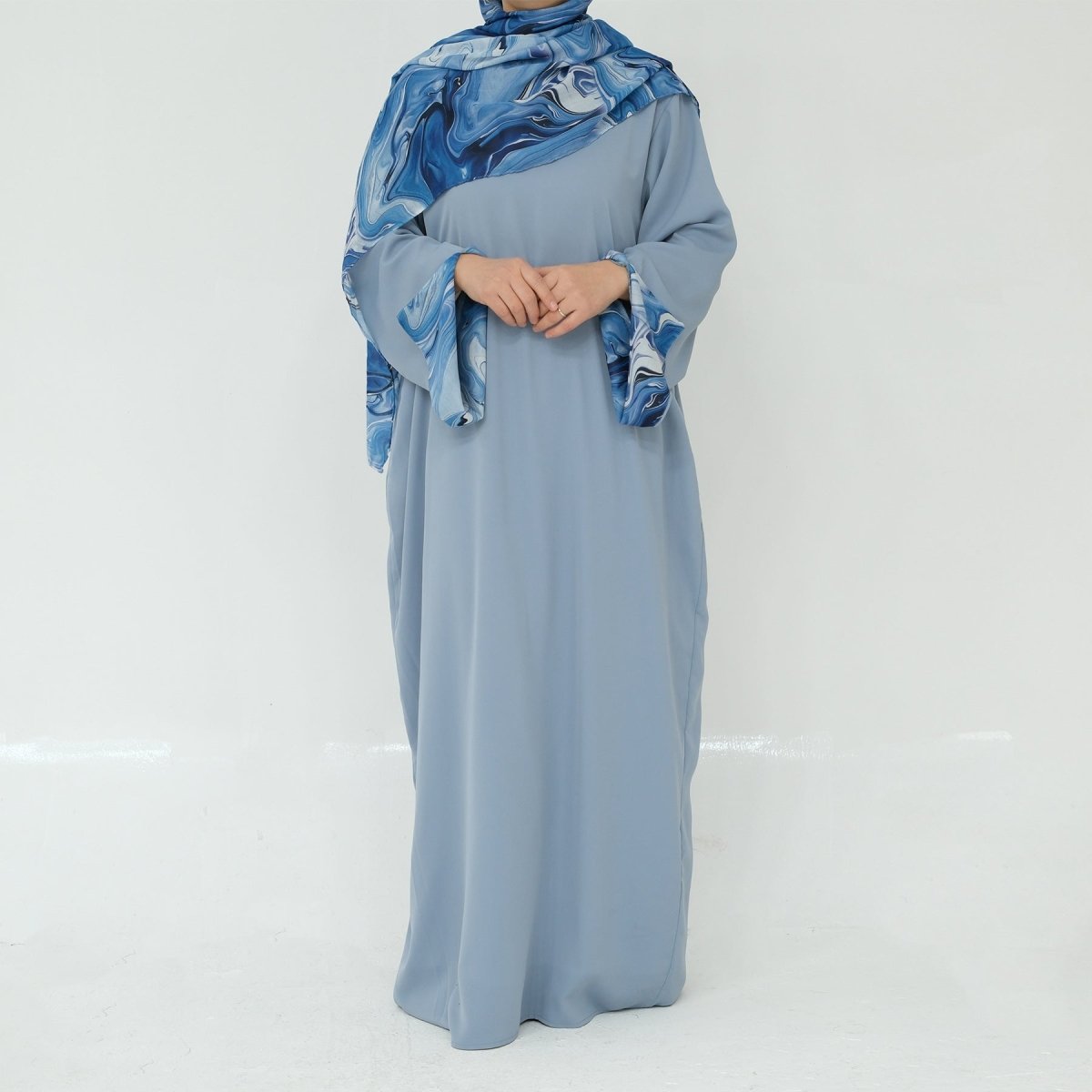 Printed Cuff Nida Abaya & Hijab Set | Relaxed Pocket Maxi Dress Abaya (MA360)