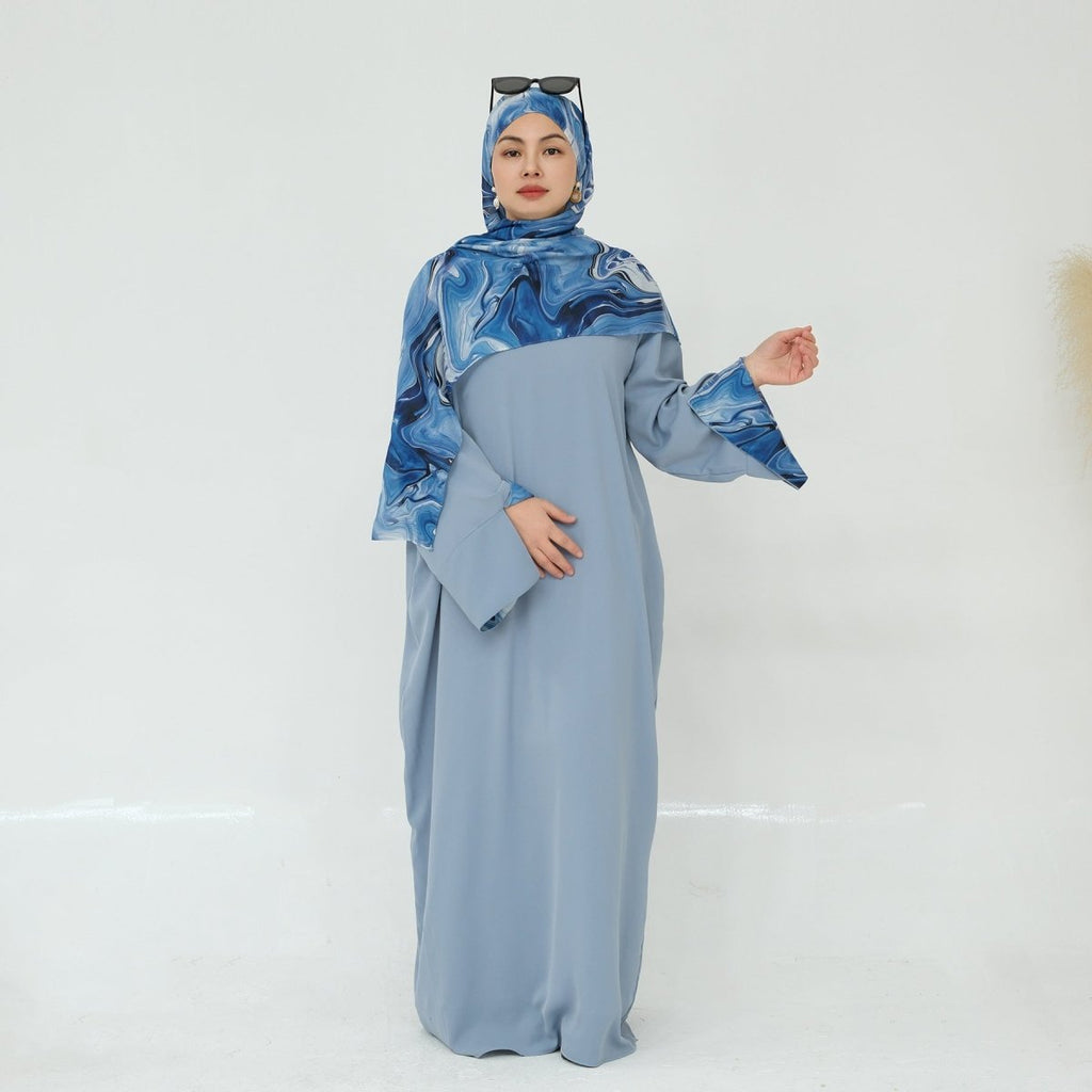 Printed Cuff Nida Abaya & Hijab Set | Relaxed Pocket Maxi Dress Abaya (MA360)