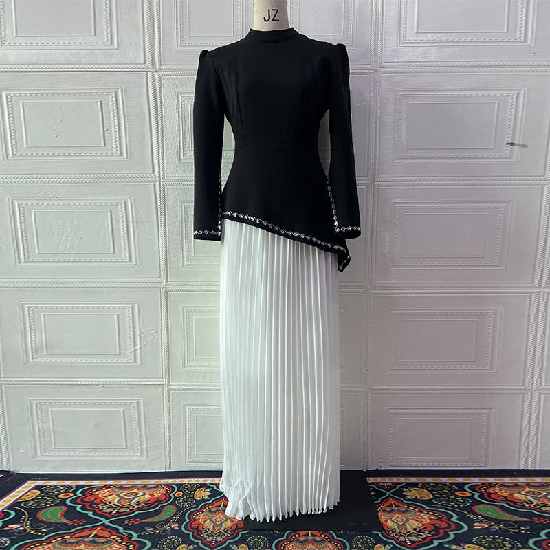 Rhinestone-Trimmed Top & Pleated Skirt Set(MS317)