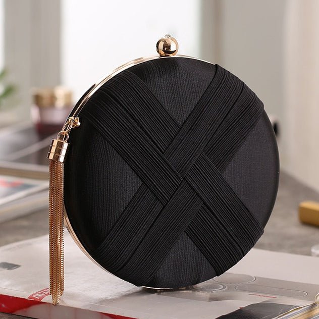 Round Evening Clutch Handbag with Braided Accent (MAC287)
